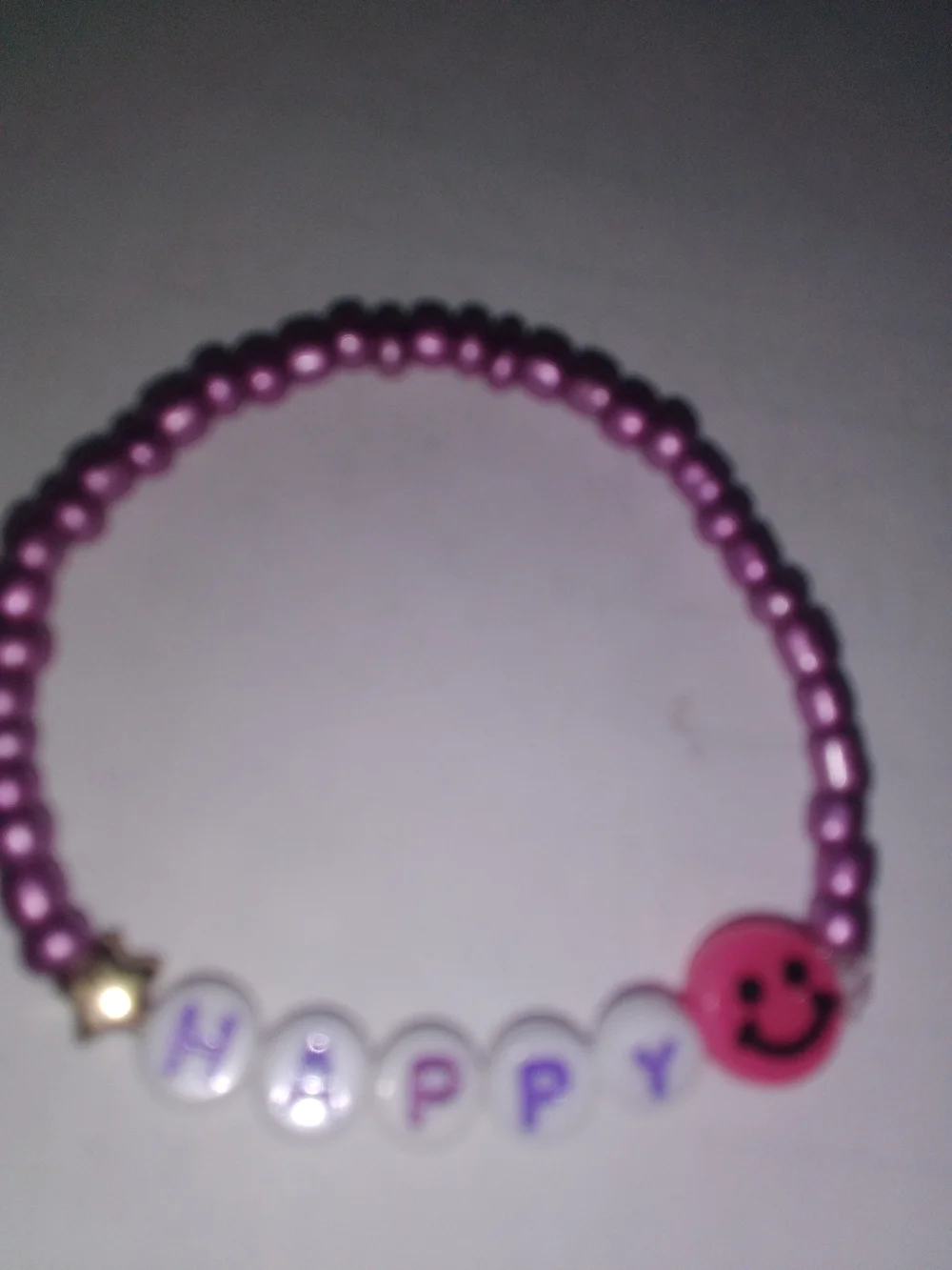 Kids Pink 'HAPPY' Beaded Bracelet with Smile Charm